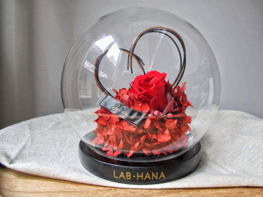 Signature Preserved Flower Heart Model with Glass Dome